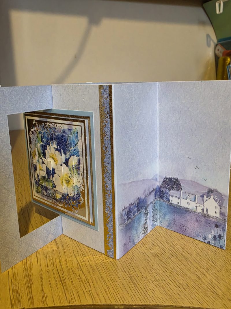 Handmade blue & gold floral Card with Butterflies