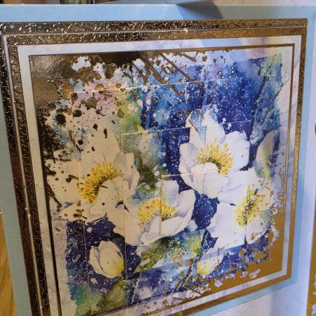 Handmade blue & gold floral Card with Butterflies