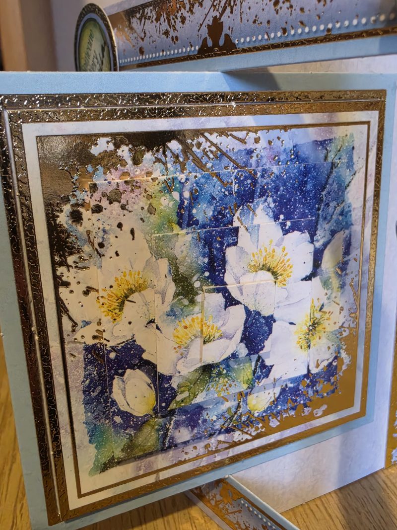 Handmade blue & gold floral Card with Butterflies