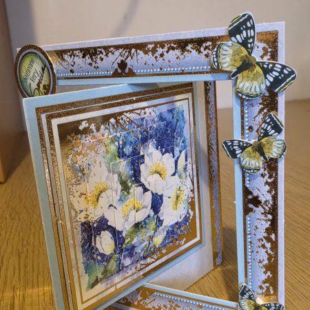 Handmade blue & gold floral Card with Butterflies