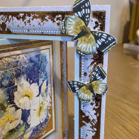 Handmade blue & gold floral Card with Butterflies
