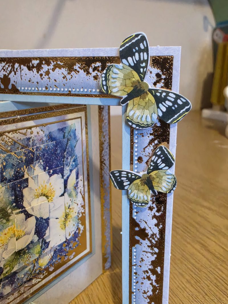 Handmade blue & gold floral Card with Butterflies