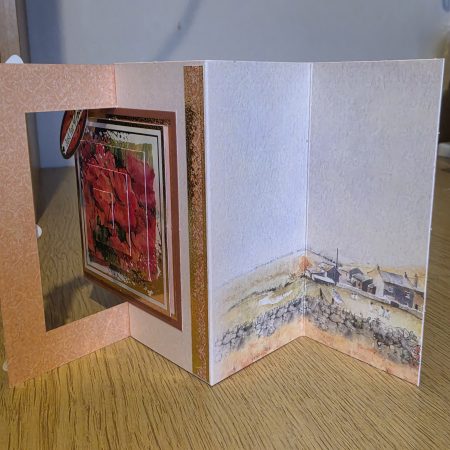 Handmade peach & gold Card with poppies & Butterflies