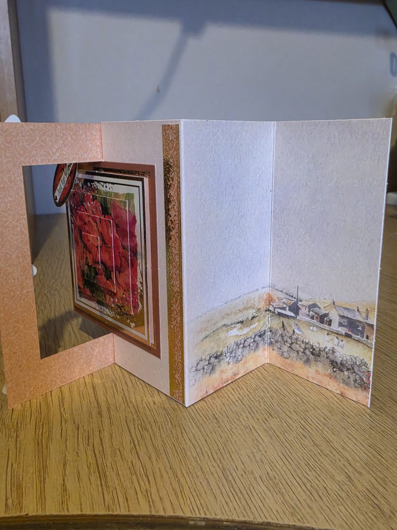 Handmade peach & gold Card with poppies & Butterflies