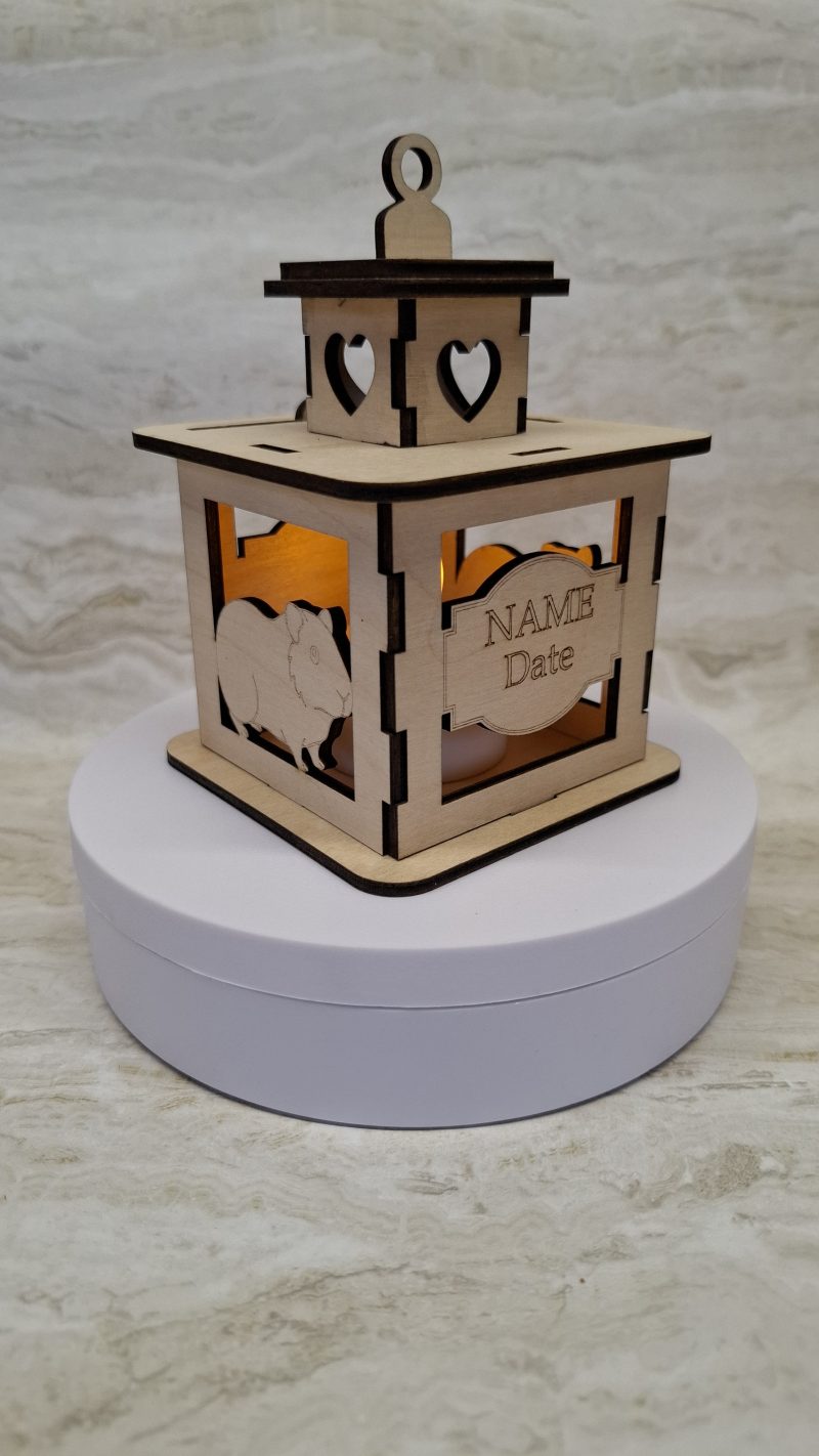 Personalised Guinea Pig Wooden Memorial Lantern – Engraved Pet Bereavement Keepsake