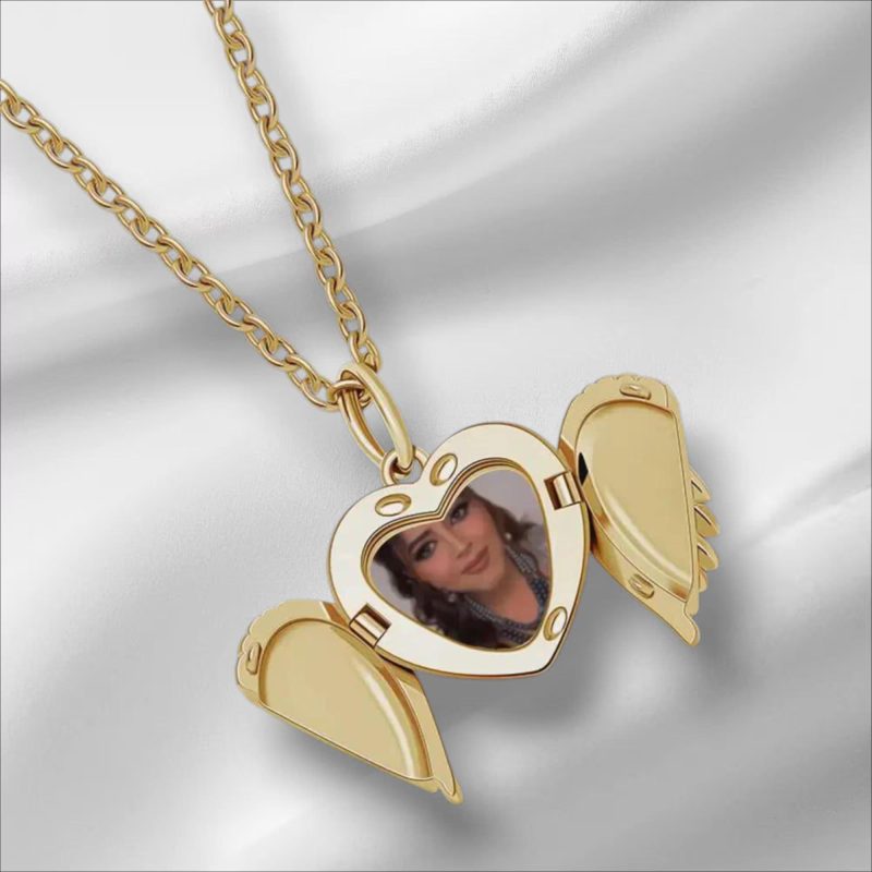 Personalised Angel Wings Photo Locket Necklace in Gold, Silver or Rose Gold