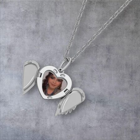 Personalised Angel Wings Photo Locket Necklace in Gold, Silver or Rose Gold