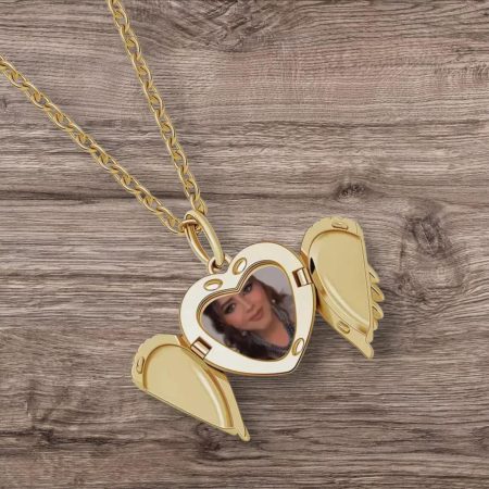 Personalised Angel Wings Photo Locket Necklace in Gold, Silver or Rose Gold