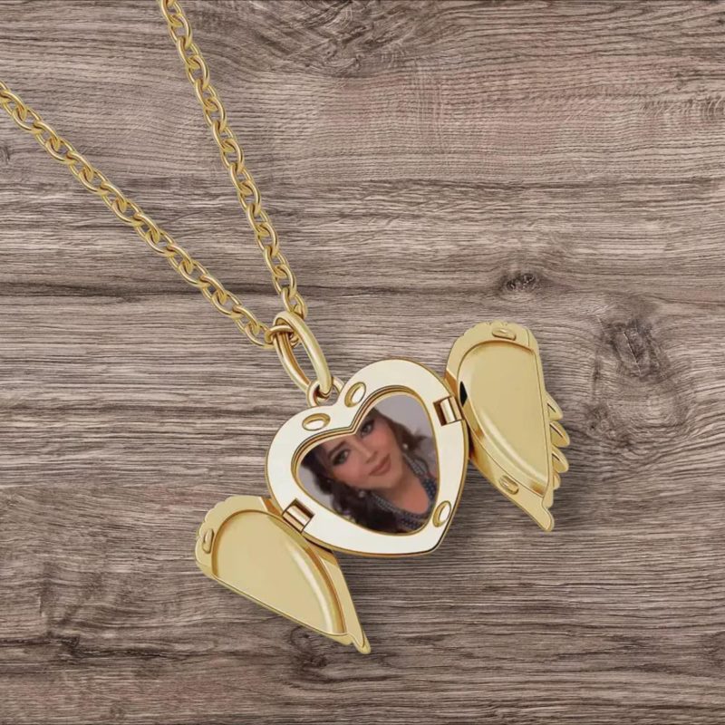 Personalised Angel Wings Photo Locket Necklace in Gold, Silver or Rose Gold