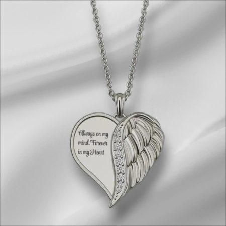 Heart Necklace with Angel Wings in Silver, Gold or Rose Gold