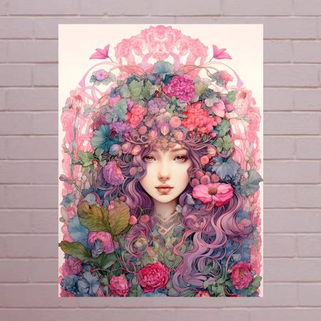Art Nouveau Pink Woman Poster Canvas Print: A4/A3 1920’s Print Style: #4