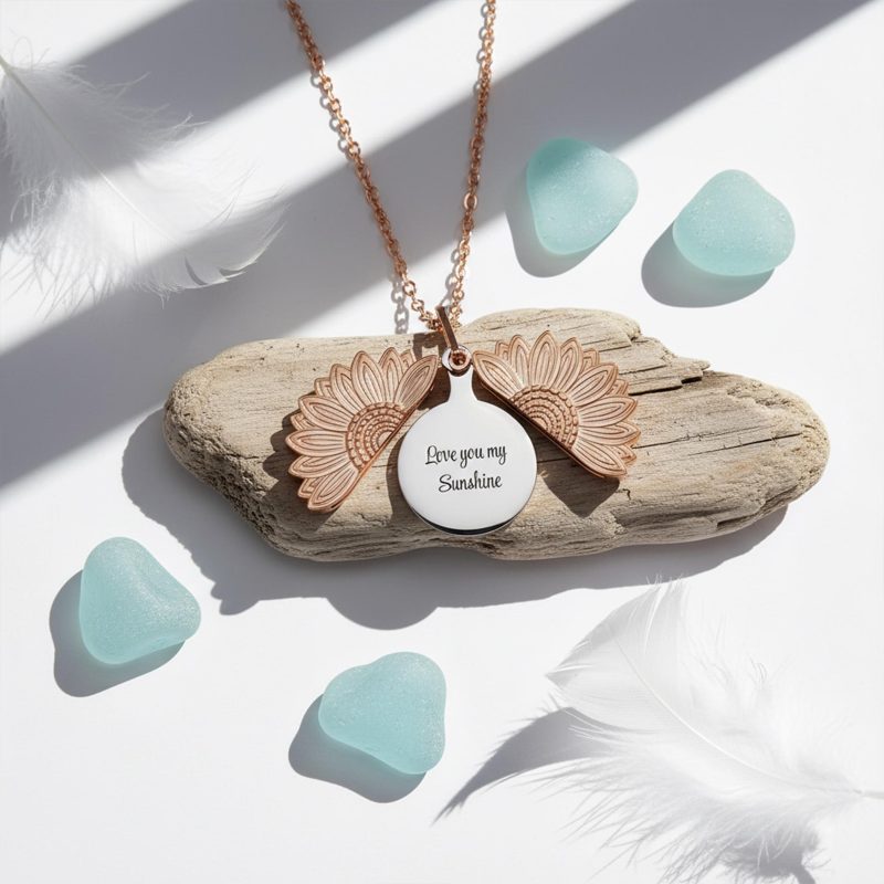 Sunflower Pendant Necklace with 'Love You My Sunshine' Message