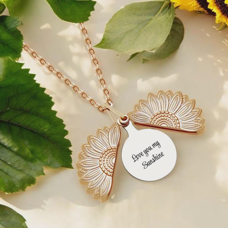 Sunflower Pendant Necklace with 'Love You My Sunshine' Message