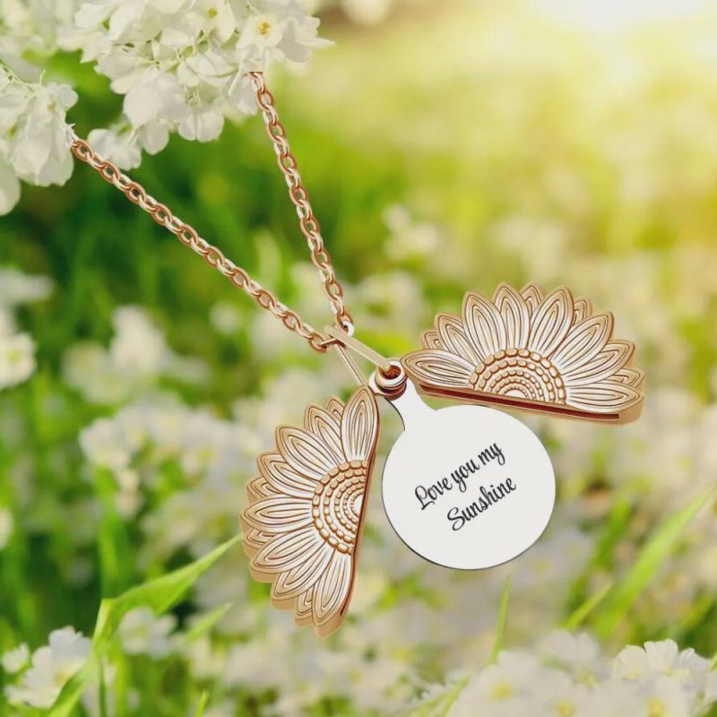 Sunflower Pendant Necklace with 'Love You My Sunshine' Message