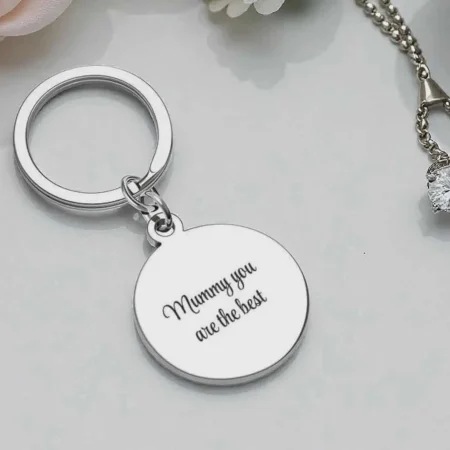 Round Metal Keychain with Polished Finish, Customisable Gift Idea