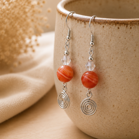 Banded Carnelian Spiral Drop Earrings – Handmade Crystal Earrings