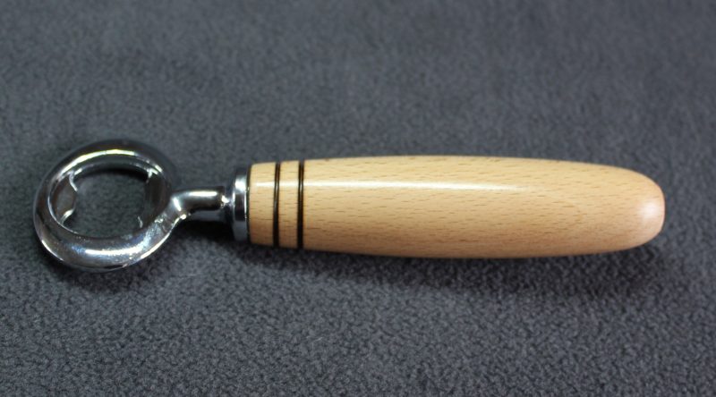 Bottle opener made from beech with a stainless steel opener