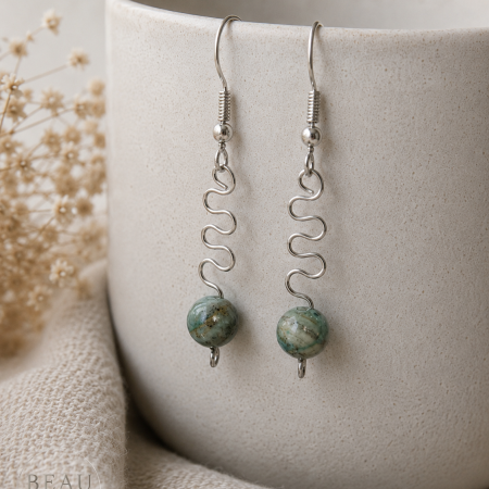 Green Calcite Wavy Drop Earrings – Handmade Crystal Earrings