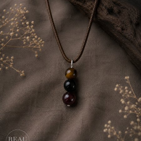 Strength & Stability Pendant – Tiger’s Eye, Obsidian & Garnet Crystal Necklace