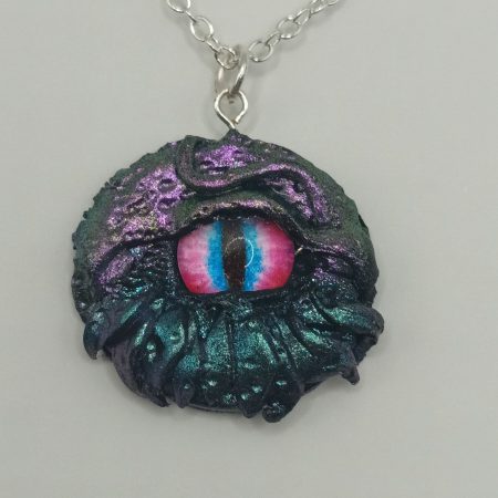 Handmade Polymer Clay Dragon Eye Pendant silver plated Necklace