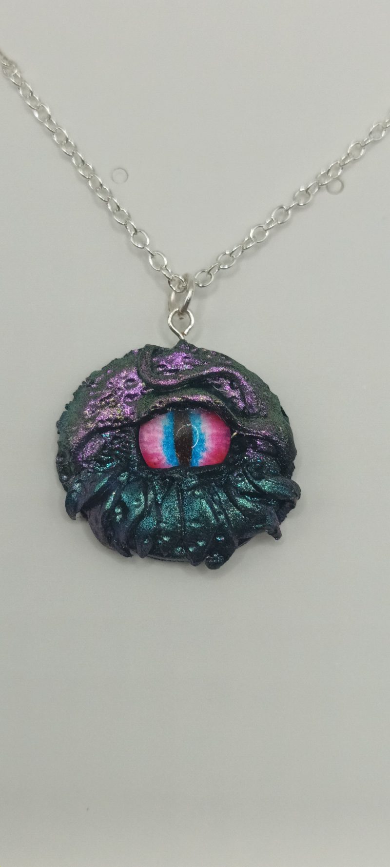 Handmade Polymer Clay Dragon Eye Pendant silver plated Necklace