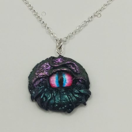 Handmade Polymer Clay Dragon Eye Pendant silver plated Necklace