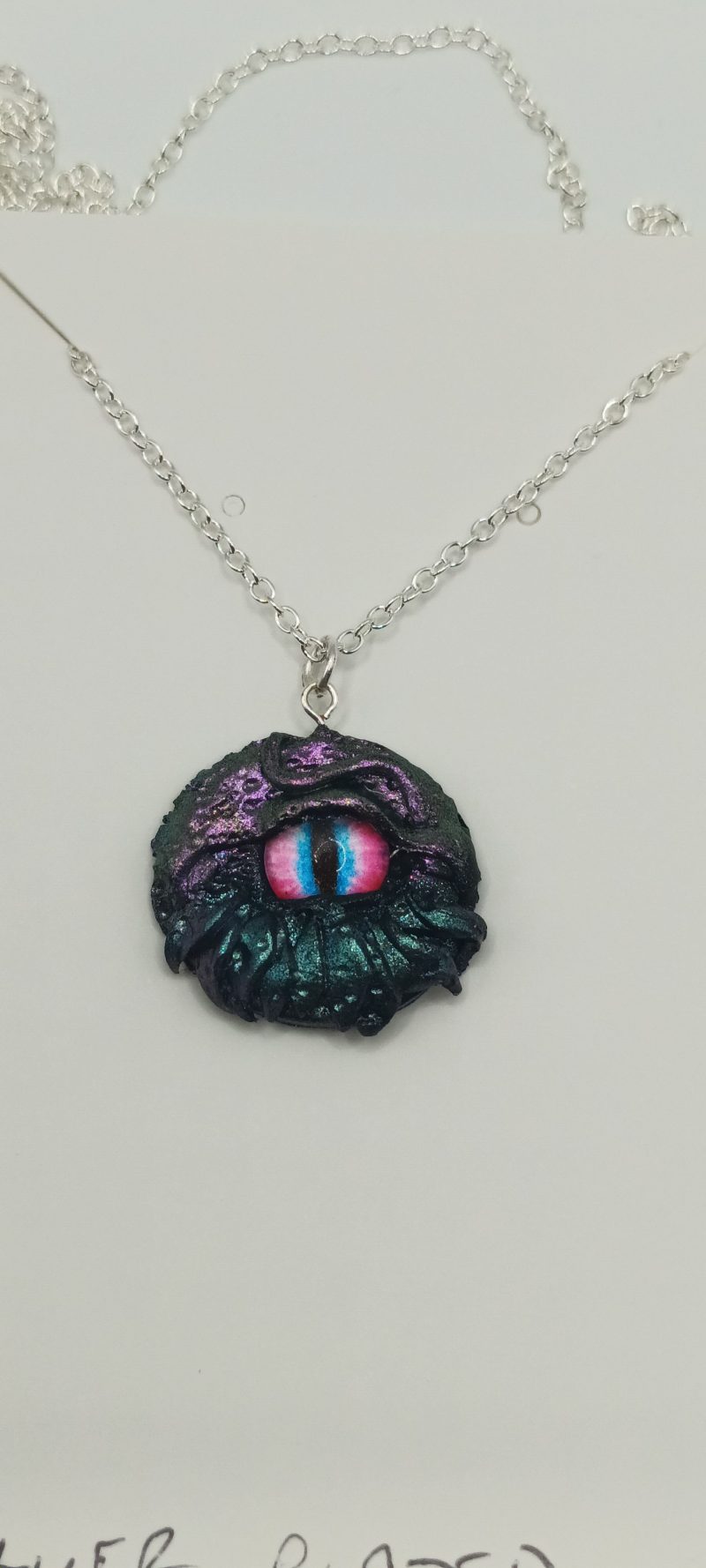 Handmade Polymer Clay Dragon Eye Pendant silver plated Necklace