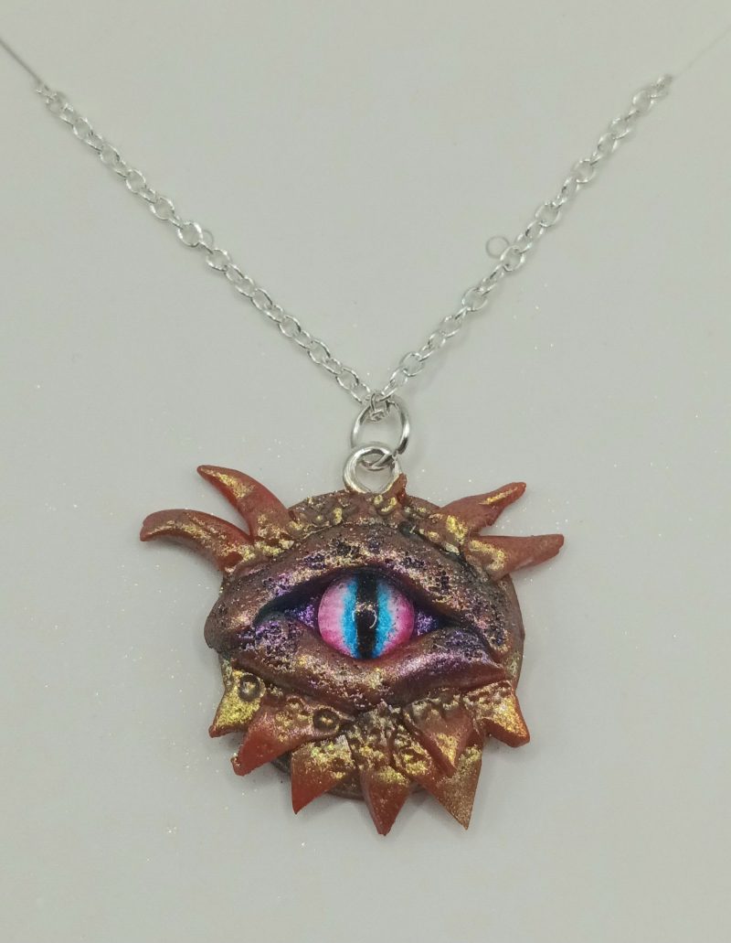 Handmade Polymer Clay Dragon Eye Pendant silver plated Necklace 3