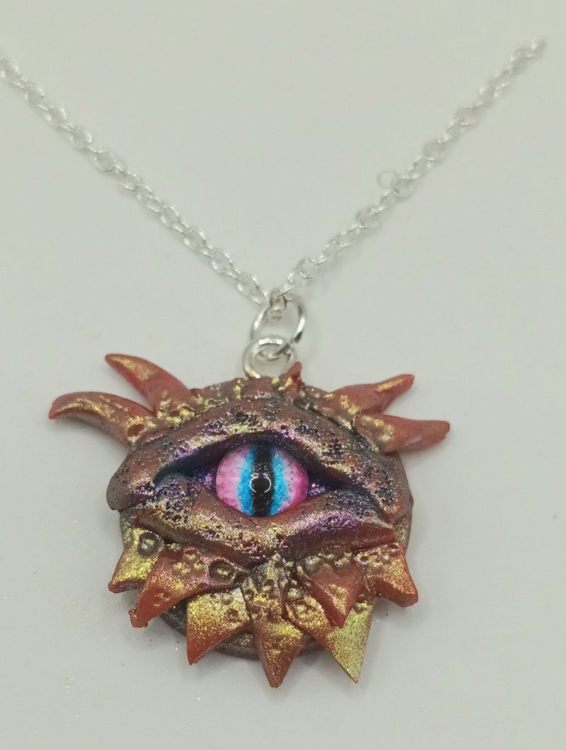 Handmade Polymer Clay Dragon Eye Pendant silver plated Necklace 3