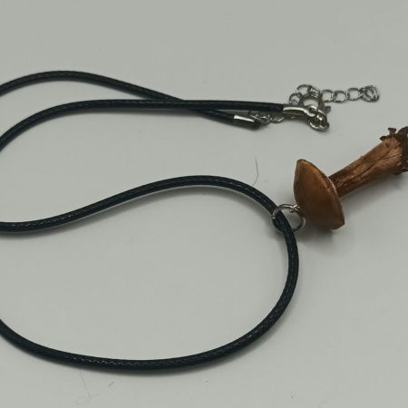 Handmade Polymer Clay Mushroom with Clear Quartz Crystal Point Pendant Necklace