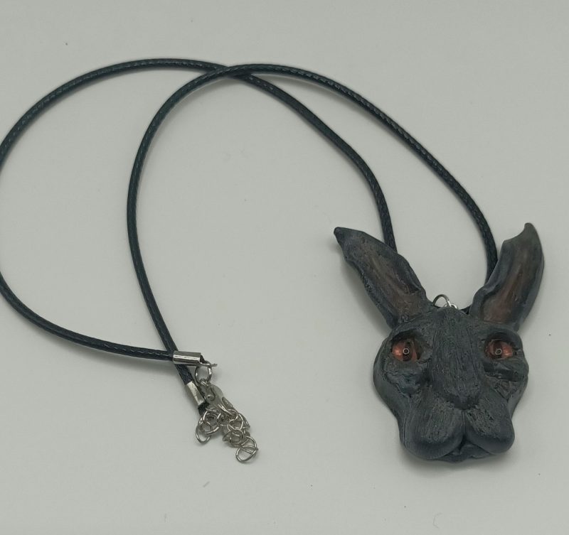 Handmade Polymer Clay Hare Pendant Necklace, Lightweight