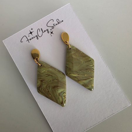 Marble olive green dangle drop earrings
