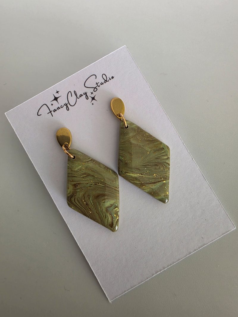 Marble olive green dangle drop earrings