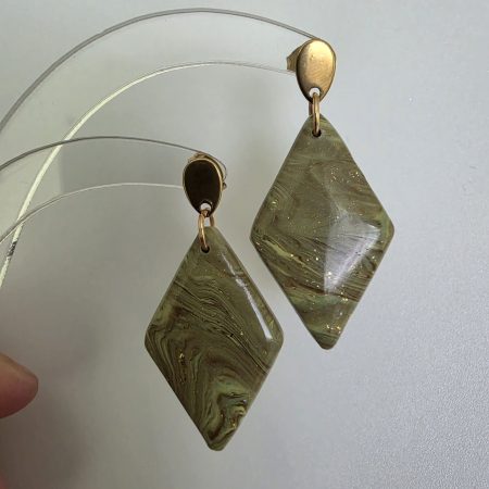 Marble olive green dangle drop earrings