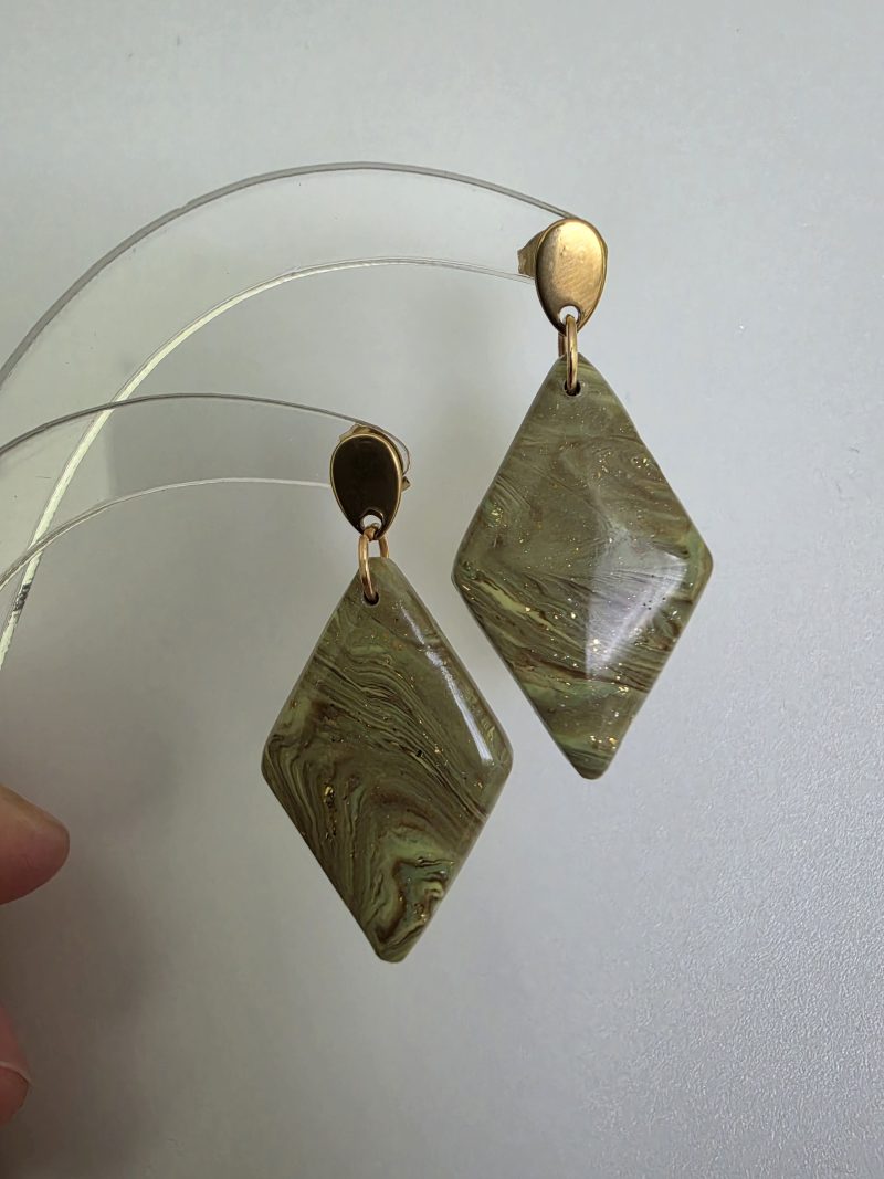 Marble olive green dangle drop earrings