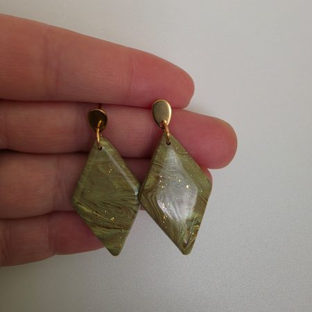 Marble olive green dangle drop earrings