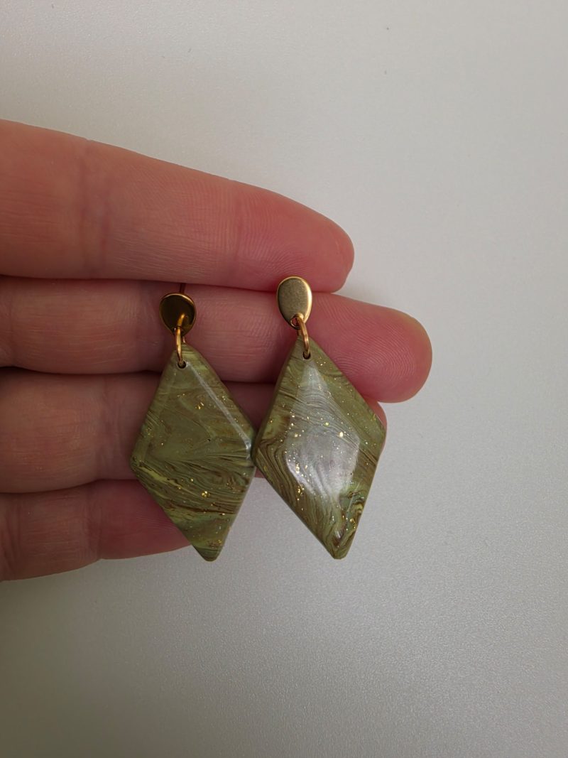 Marble olive green dangle drop earrings