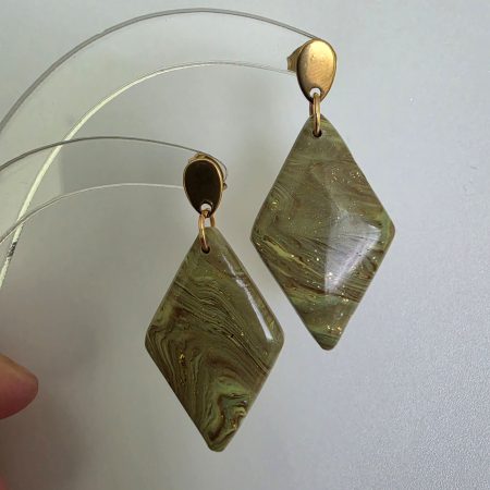 Marble olive green dangle drop earrings