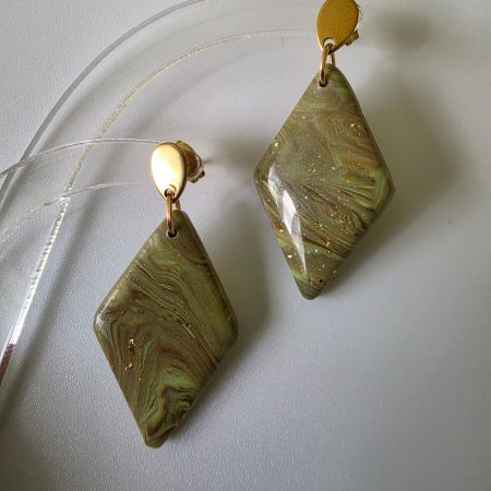 Marble olive green dangle drop earrings