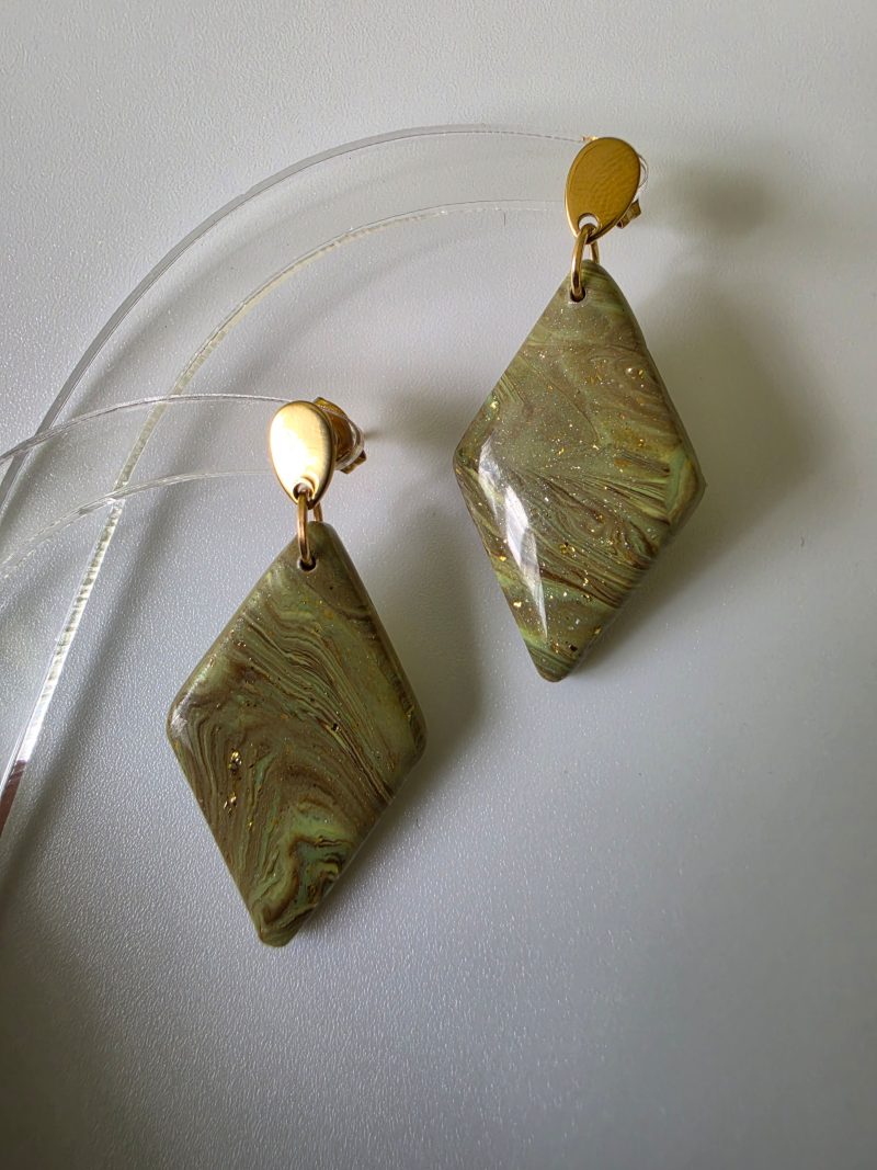 Marble olive green dangle drop earrings