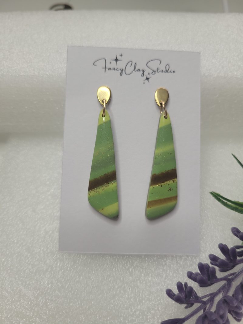 Marble olive green dangle drop earrings