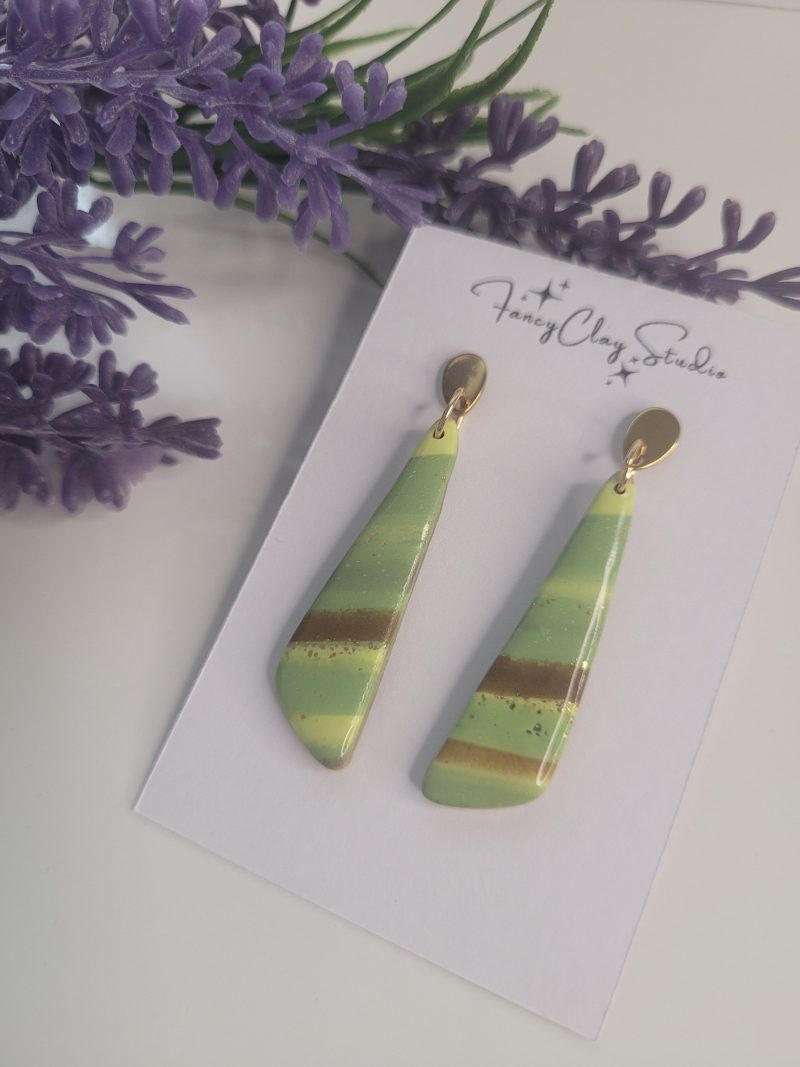 Marble olive green dangle drop earrings