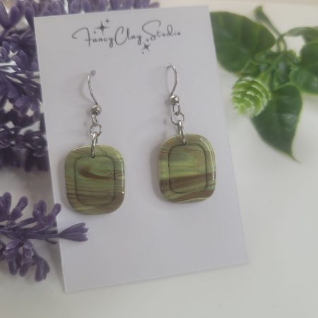 Marble olive green dangle drop earrings