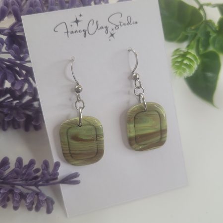 Marble olive green dangle drop earrings