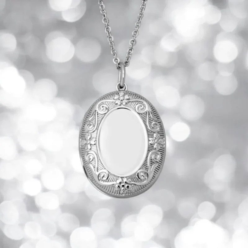 Personalised Oval Silver Locket Necklace with Custom Engraving