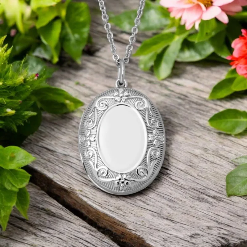 Personalised Oval Silver Locket Necklace with Custom Engraving