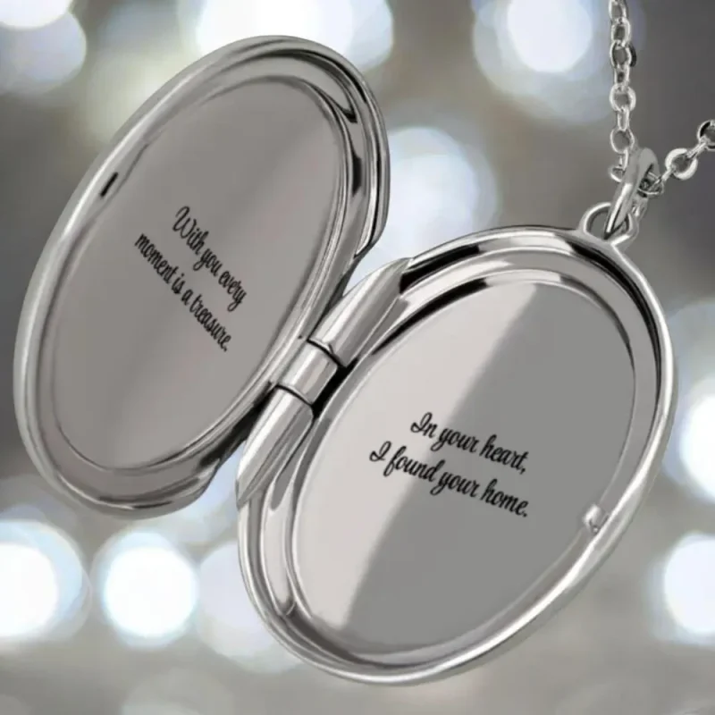 Personalised Oval Silver Locket Necklace with Custom Engraving