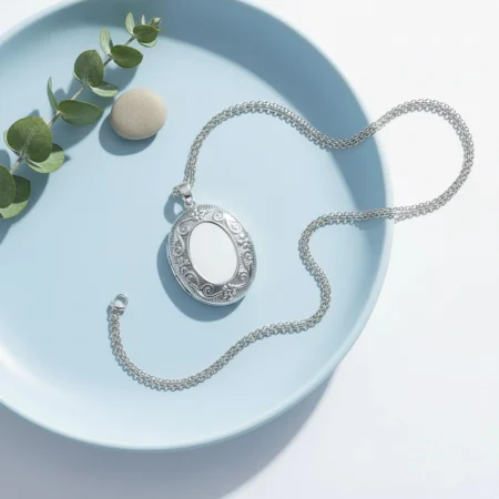 Personalised Oval Silver Locket Necklace with Custom Engraving