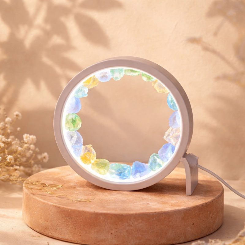 Small crystal ring light – Citrine, aquamarine and green fluorite 16cm diameter usb powered