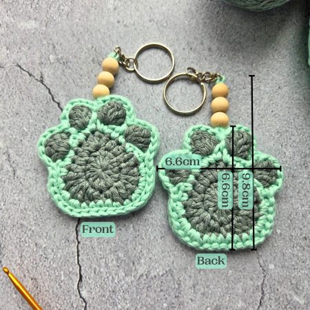 Crochet Paw Print Keyring With Wooden Beads, Various Colours
